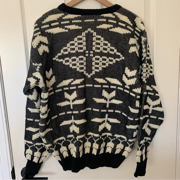Vintage Sweater Bonjour Geometric Cosby Grandpa Cabincore 80s Fisherman - Picture 4 of 4